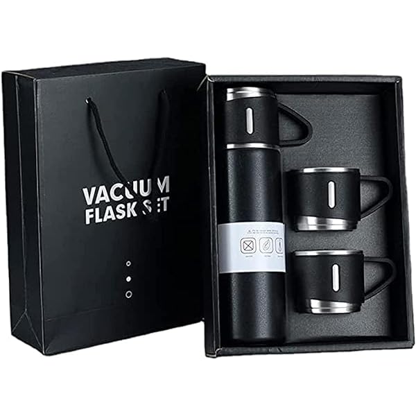 Vacuum Insulated Thermal Flask Set With 3 Cup Set 500ML Stainless Steel Vacuum Flask Gift Set