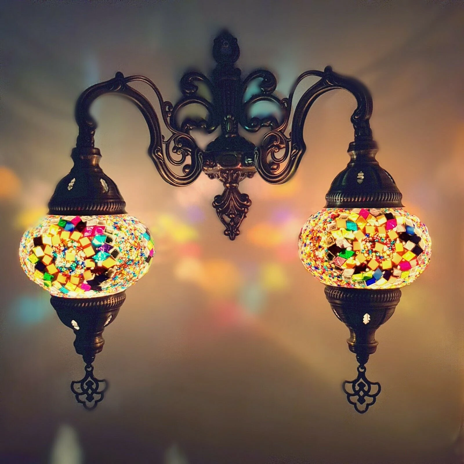 Turkish Decorative Multi Color Double Bracket Wall Lamp