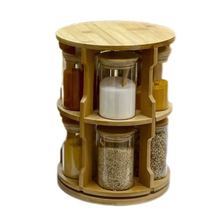 Rotating Spice Bottle Organizer Rack, 10Pc Plastic Jar
