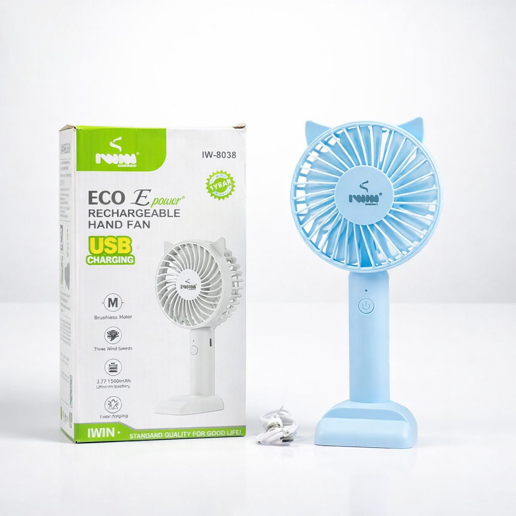 IWIN IW-8038 Eco Rechargeable Portable Hand Fan with 1500mAh Battery